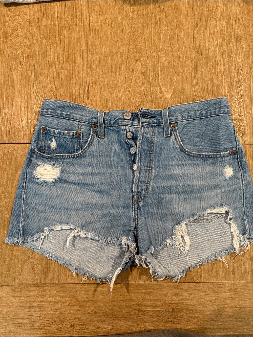 Levi's Light Blue Distressed Denim Cutoff Shorts